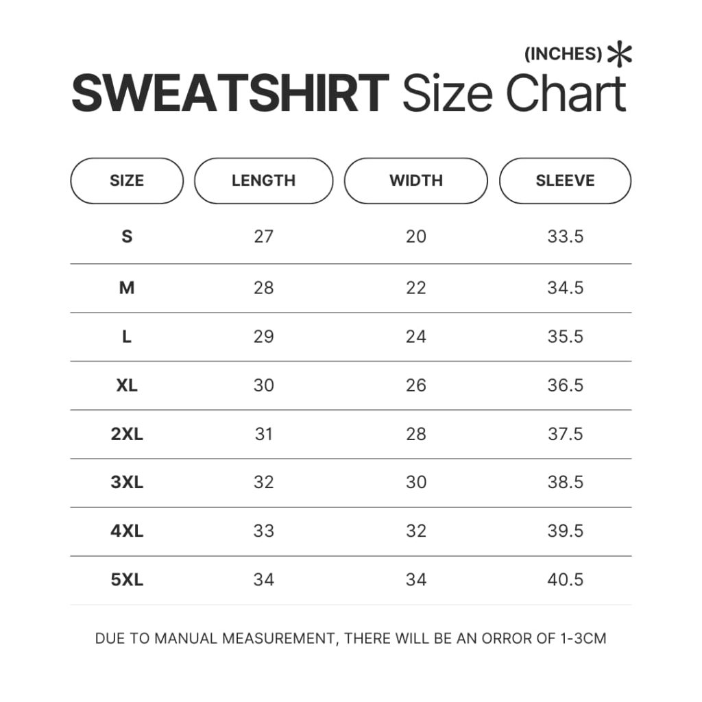 Sweatshirt Size Chart - Rainbow Six Siege Merch